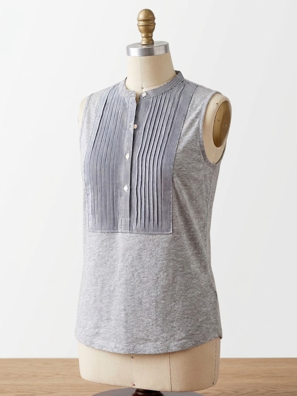 J.Crew Sleeveless Top Womens Medium Gray Striped Bib Front Tuxedo Tank
